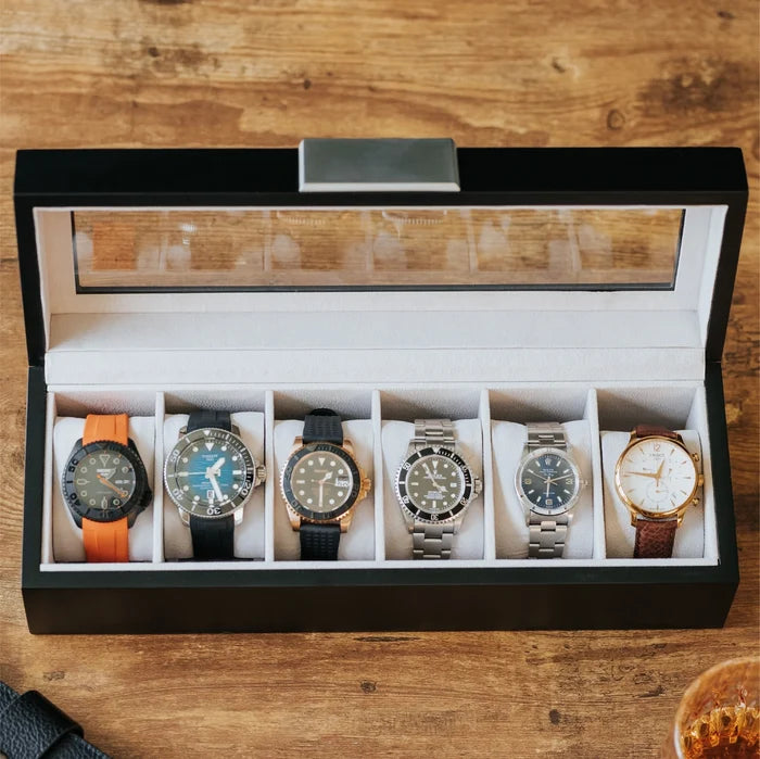 Modern Clip Watch Box Black 6 Slot