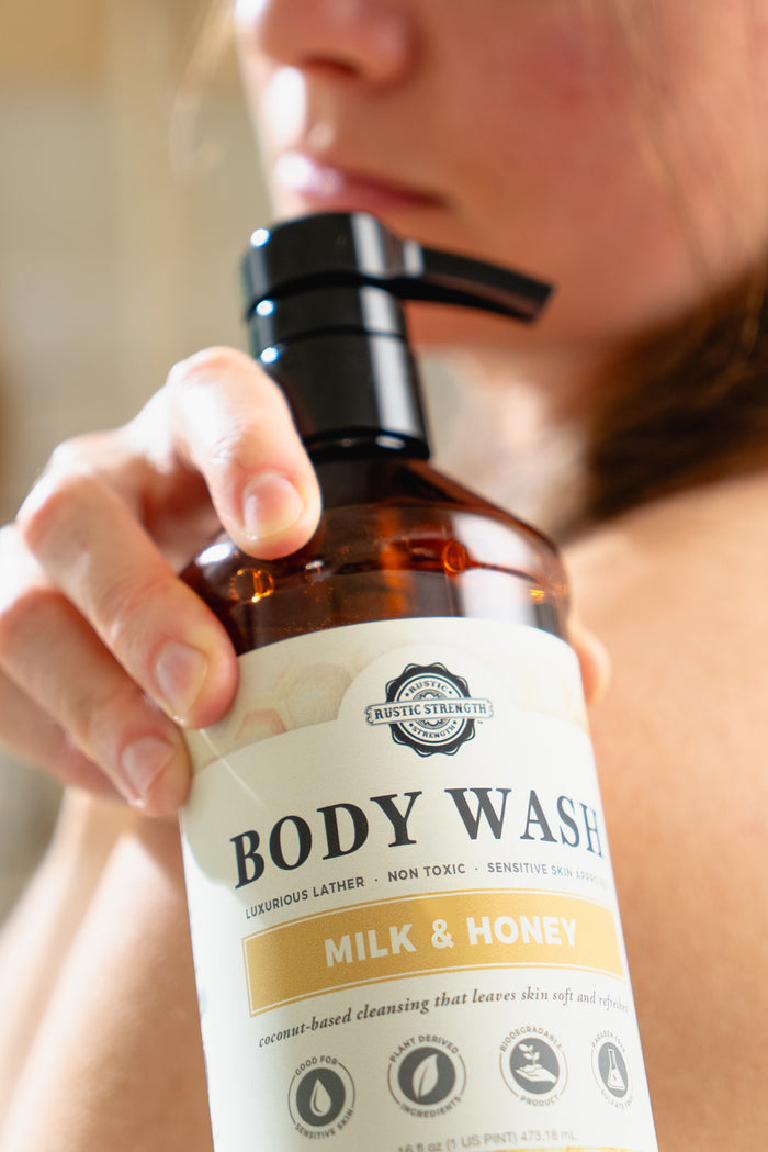 Rustic Strength, Body Wash, 16oz, Plastic, Milk & Honey