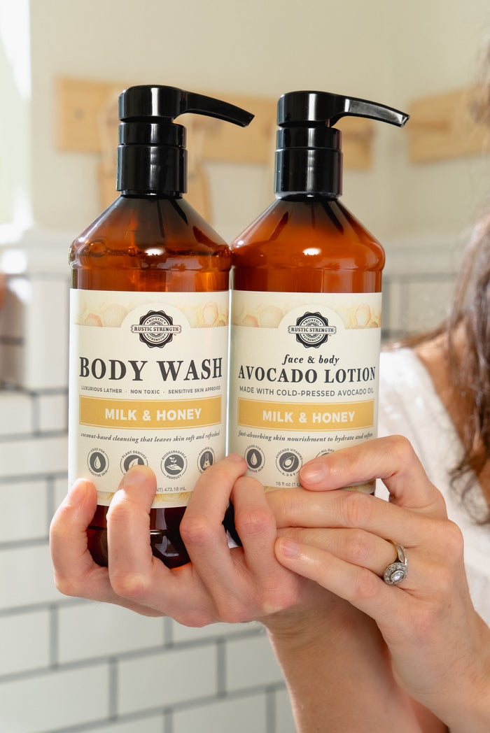 Rustic Strength,  Milk & Honey Body Wash and Avocado Lotion