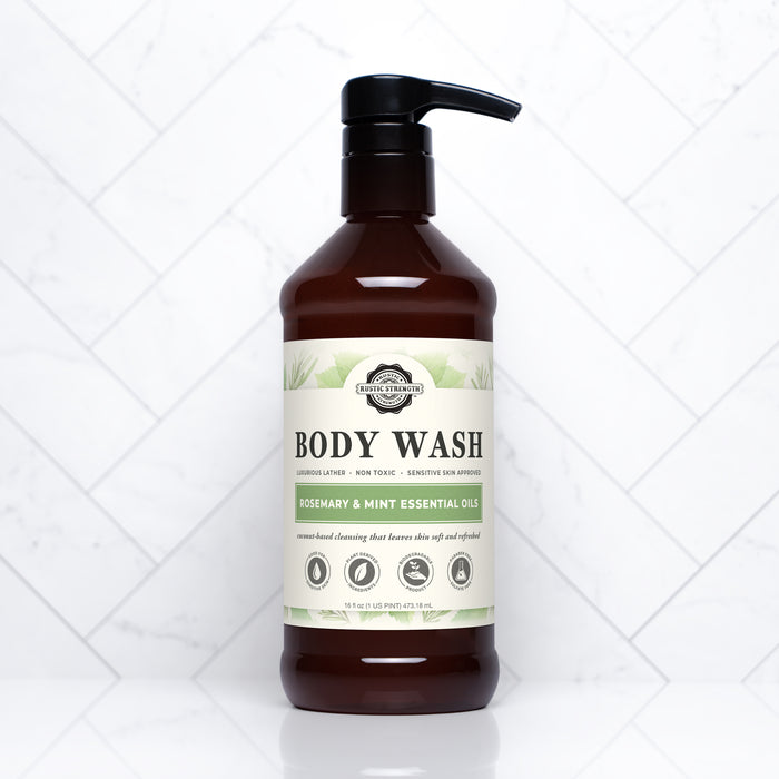 Rustic Strength, Body Wash, 16oz, Plastic, Rosemary & Mint