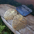 Monstera Cutout Brass Earrings