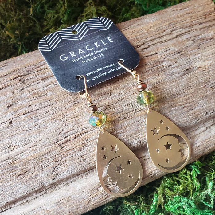 Moon Drop Brass Earrings