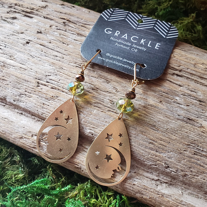 Moon Drop Brass Earrings