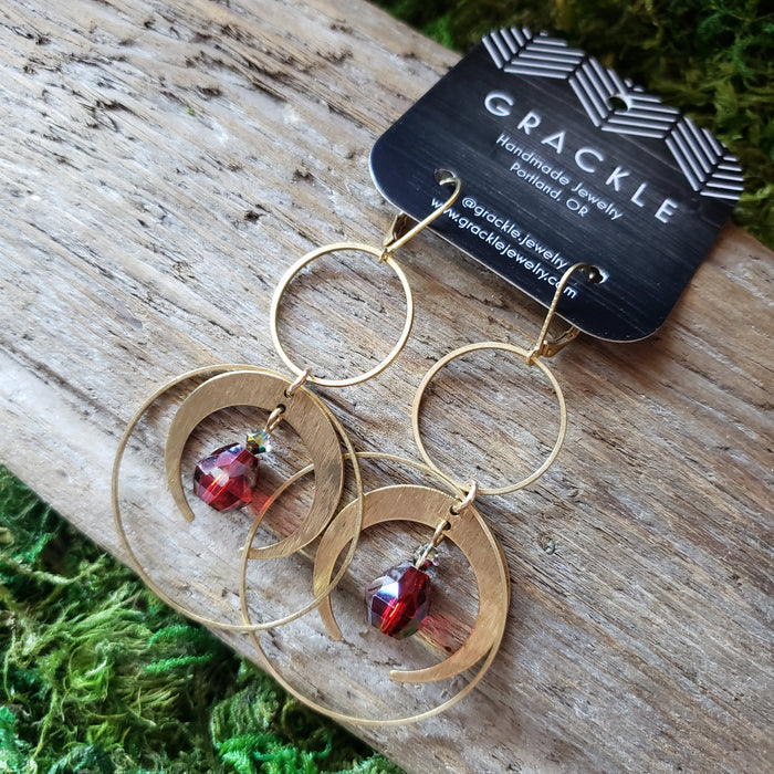 Moon & Hoop Brass Earrings