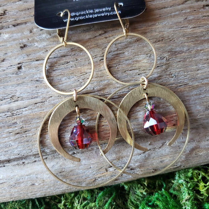 Moon & Hoop Brass Earrings