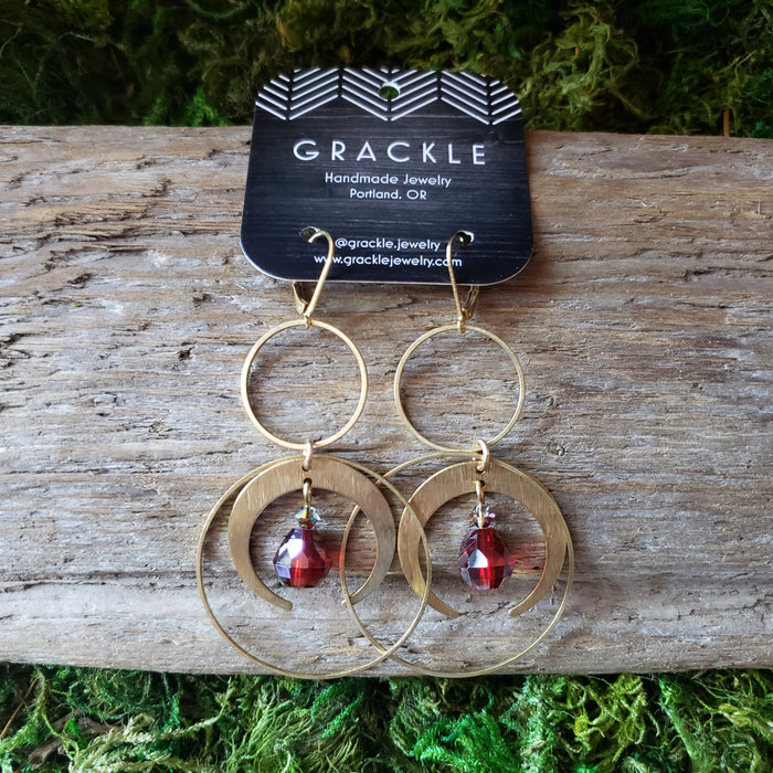Moon & Hoop Brass Earrings