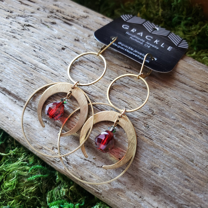 Moon & Hoop Brass Earrings