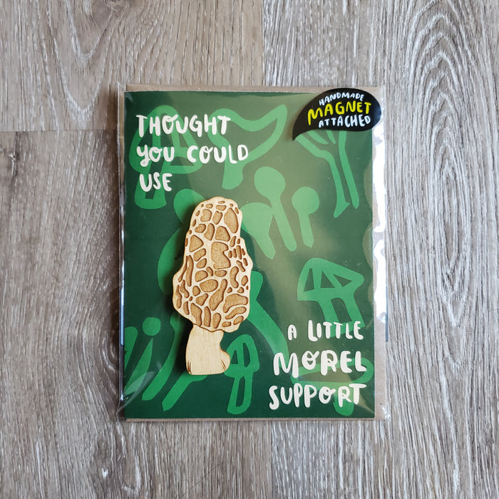 "Morel Support" Mushroom Wooden Magnet + Greeting Card