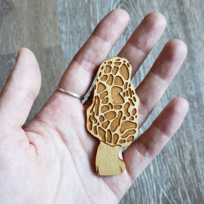 "Morel Support" Mushroom Wooden Magnet + Greeting Card