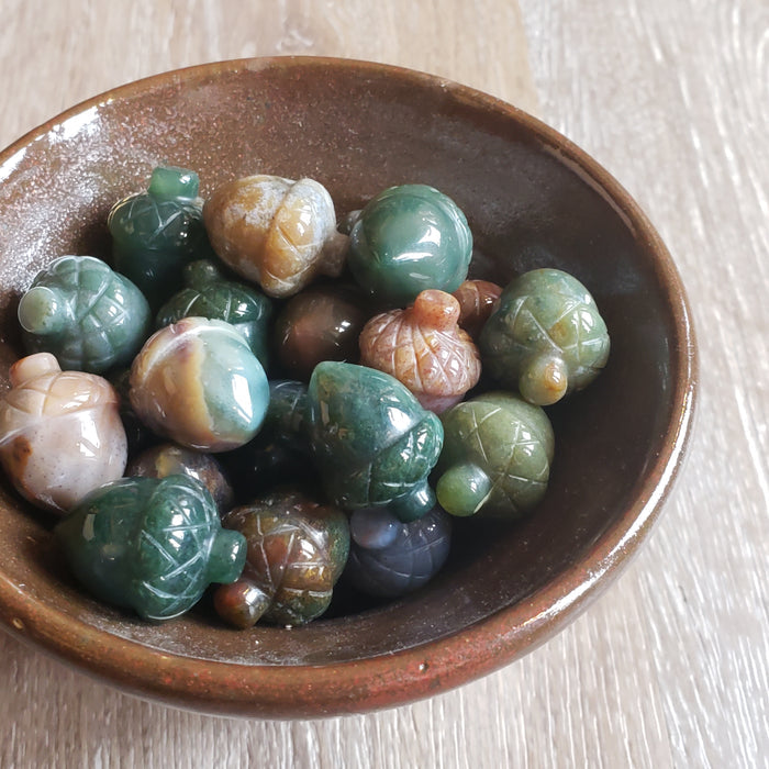 Moss Agate Acorn Pocket Stone