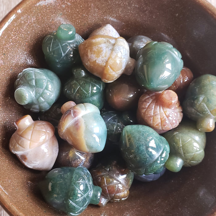 Moss Agate Acorn Pocket Stone