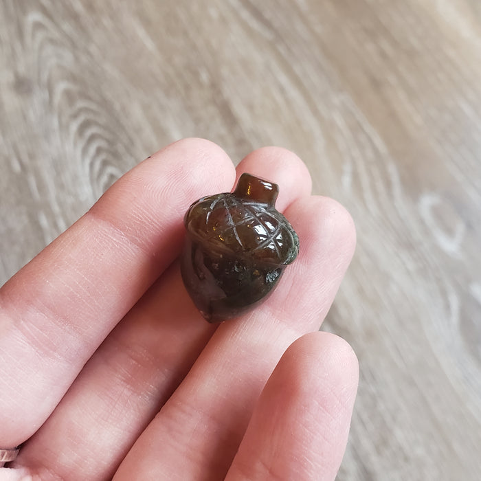Moss Agate Acorn Pocket Stone