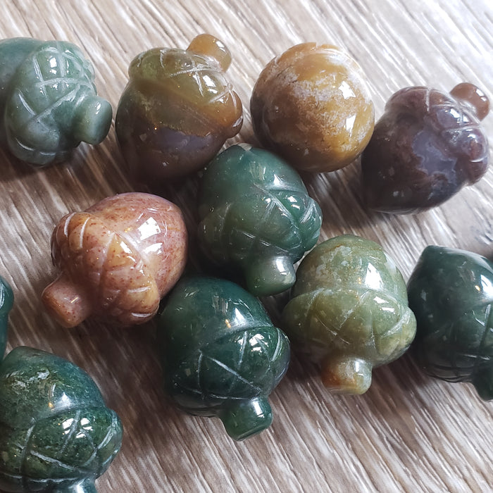 Moss Agate Acorn Pocket Stone