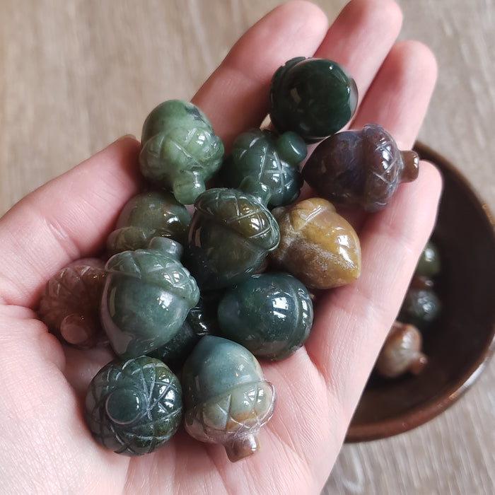 Moss Agate Acorn Pocket Stone