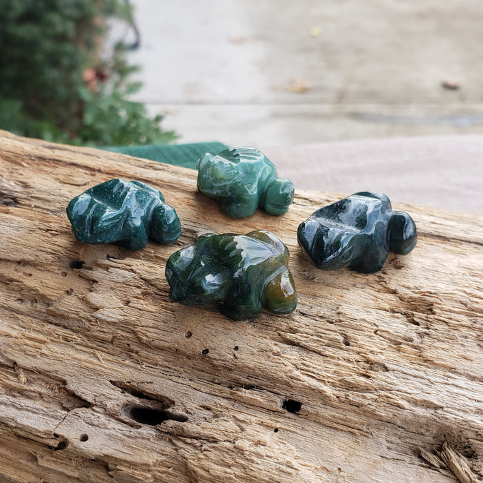 Moss Agate Frog Pocket Stones