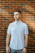 Navy Light Blue Windowpane Short-Sleeve Shirt