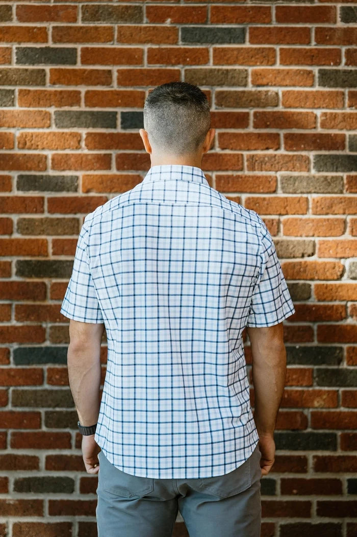 Navy Light Blue Windowpane Short-Sleeve Shirt