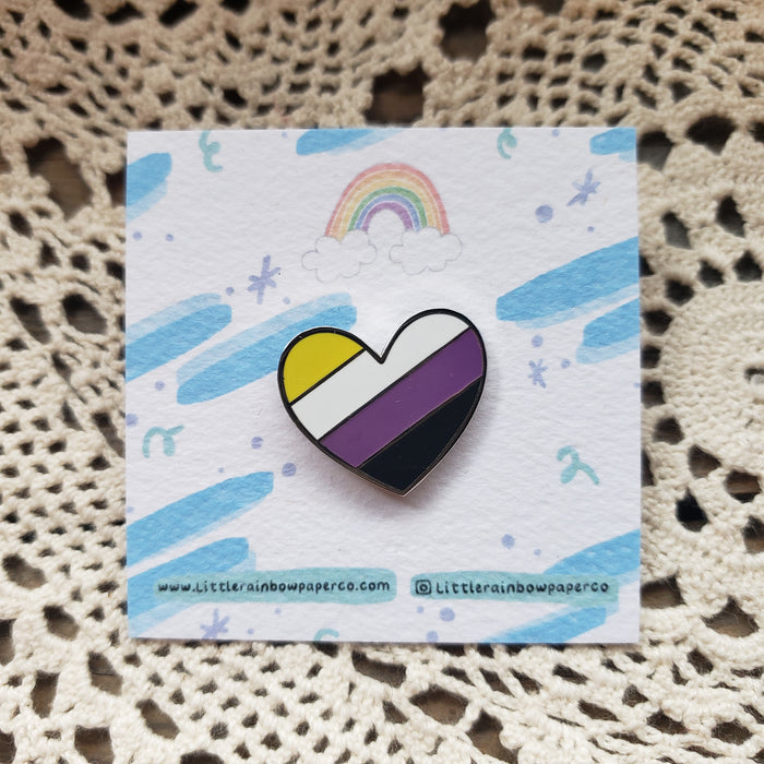 Non-binary Heart Enamel Pin