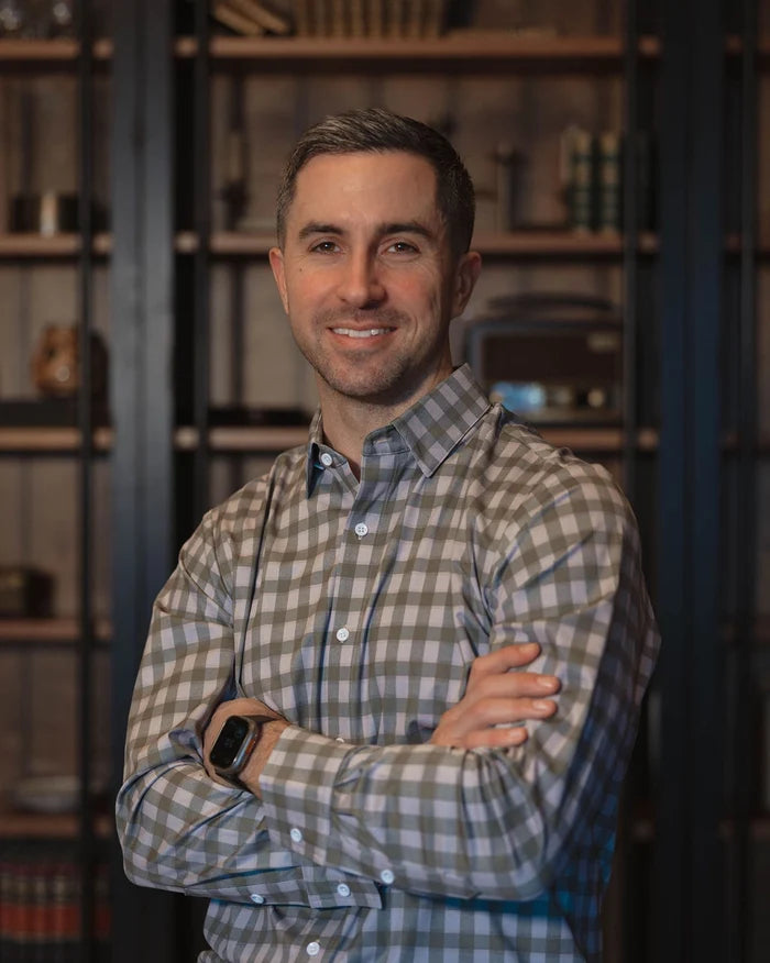 Olive Grey Gingham No Tuck Long-Sleeve Shirt