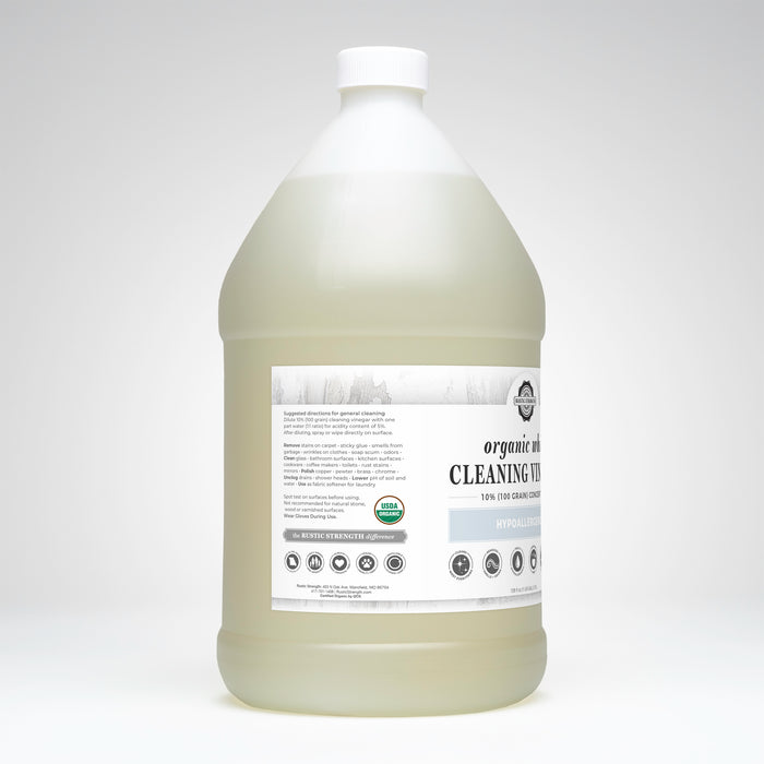 Rustic Strength, Organic White Cleaning Vinegar Concentrate  10% (100 grain), 128 oz Plastic, Unscented