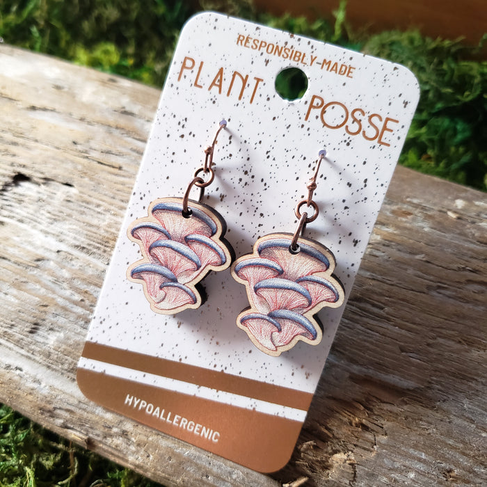 Oyster Mushroom Wooden Earrings