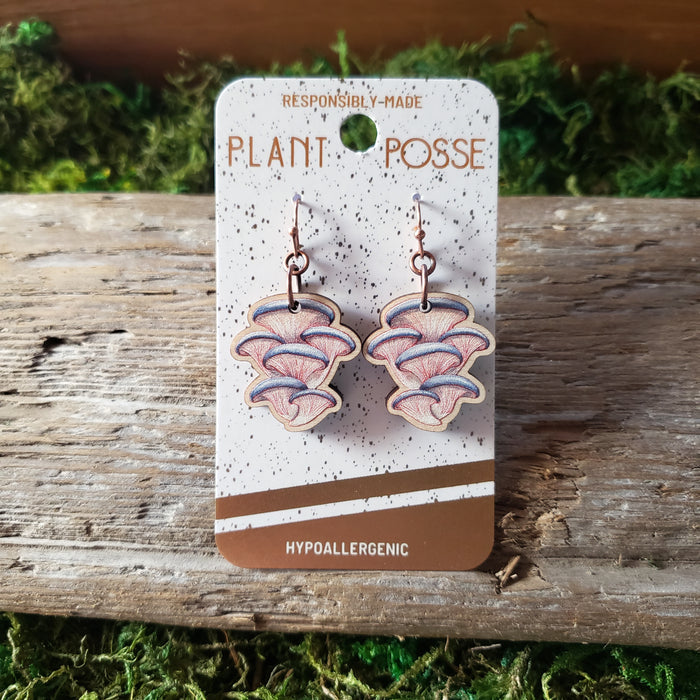 Oyster Mushroom Wooden Earrings