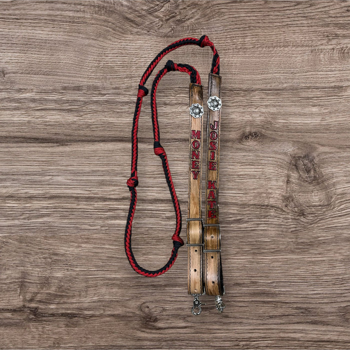 Personalized Barrel Reins leather and paracord , Round with grip knots...You choose color and length.