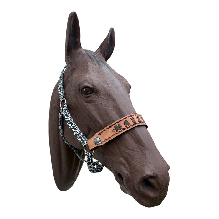 PERSONALIZED black and white Cow print nylon horse halter