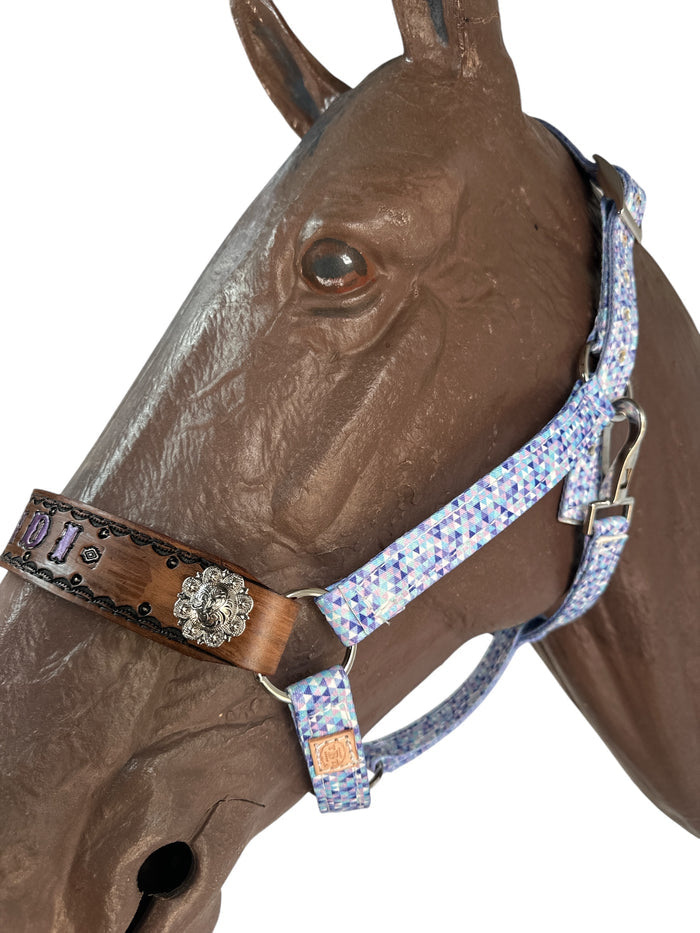 PERSONALIZED purple mosaic print nylon horse halter