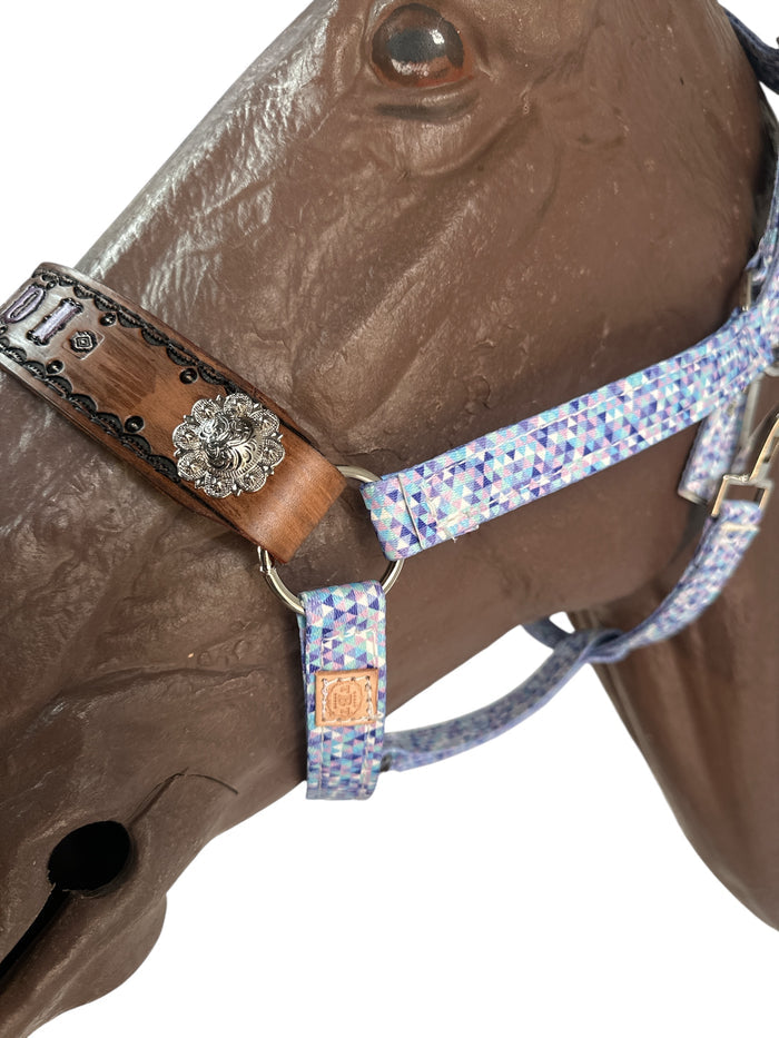 PERSONALIZED purple mosaic print nylon horse halter