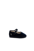 Handcrafted Gondolina Picenin Mary Jane Baby in dark blue velvet, featuring authentic Venetian design, main view