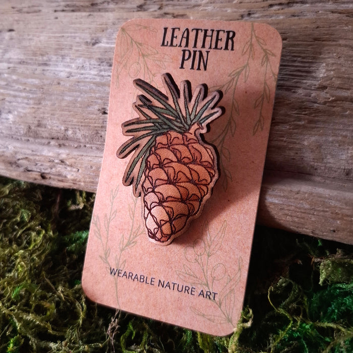 Pine Cone Leather Brooch