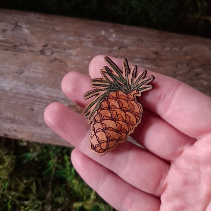 Pine Cone Leather Brooch