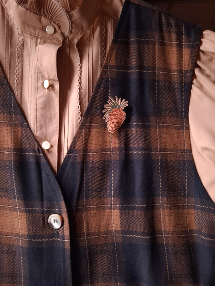 Pine Cone Leather Brooch
