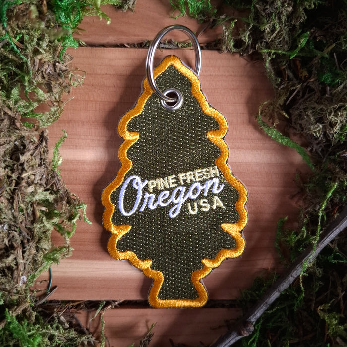 "Pine Fresh Oregon" Embroidered Keychain