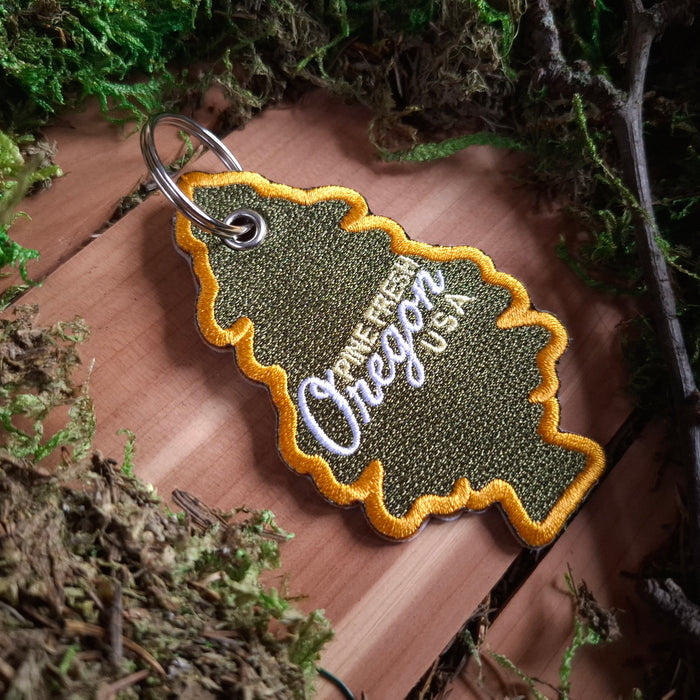 "Pine Fresh Oregon" Embroidered Keychain