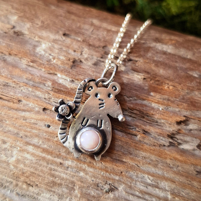Pink Opal Rat Sterling Silver Pendant