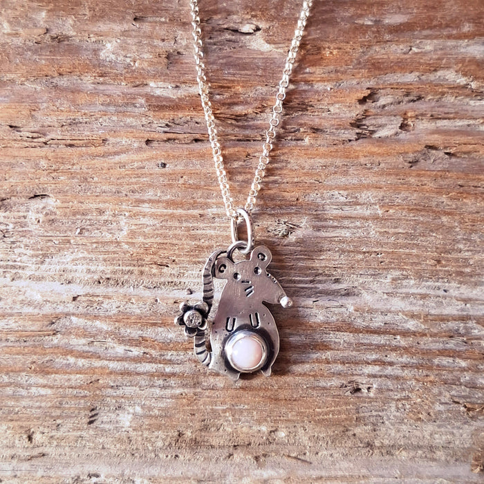 Pink Opal Rat Sterling Silver Pendant