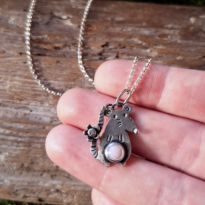 Pink Opal Rat Sterling Silver Pendant