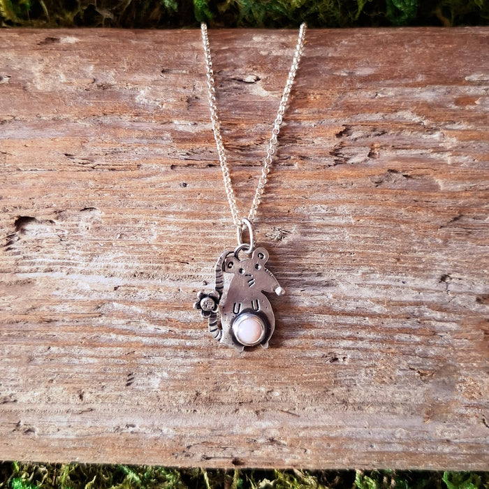 Pink Opal Rat Sterling Silver Pendant