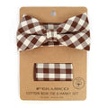 Plaid Cotton Bow Tie & Pocket Square-Brown & White