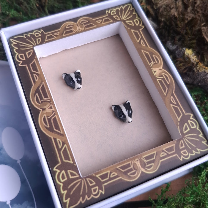Porcelain Badger Stud Earrings