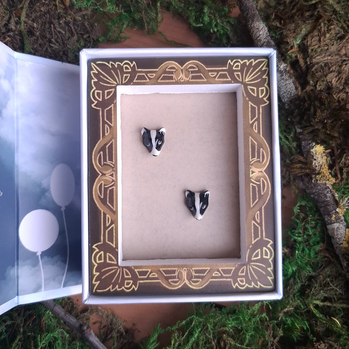 Porcelain Badger Stud Earrings