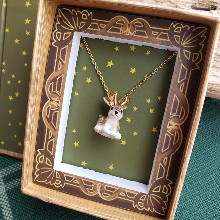 Porcelain Jackalope Pendant