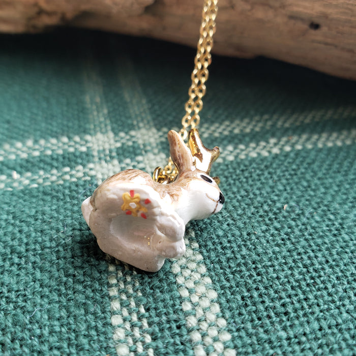 Porcelain Jackalope Pendant
