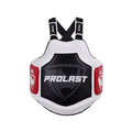 PROLAST Platinum gel boxing body protector in white and black, front view with black PROLAST panel and red GEL side pads