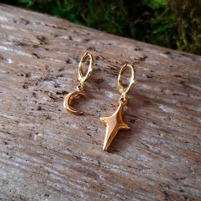 Puffy Moon & Star Hoop Earrings