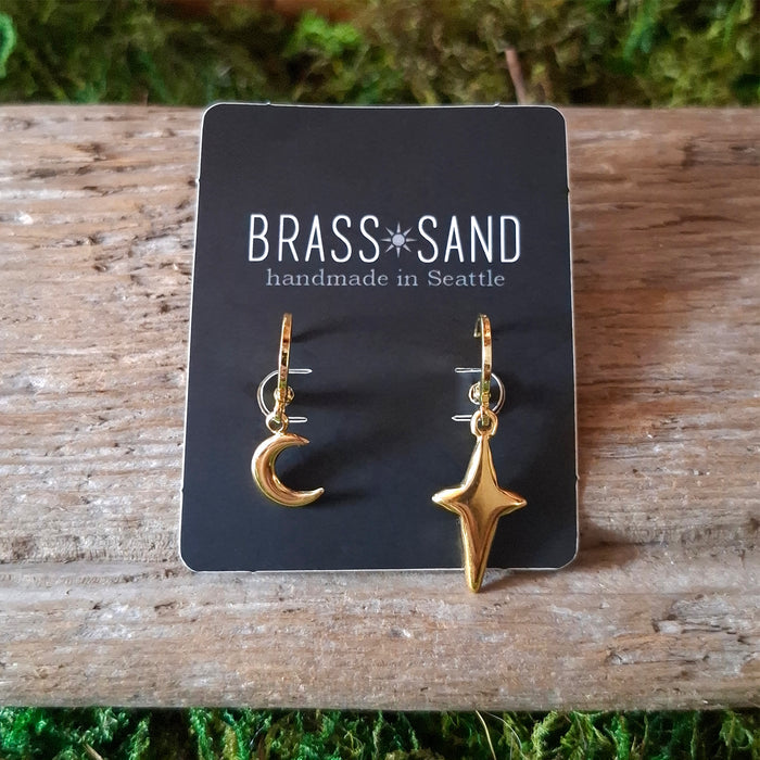 Puffy Moon & Star Hoop Earrings