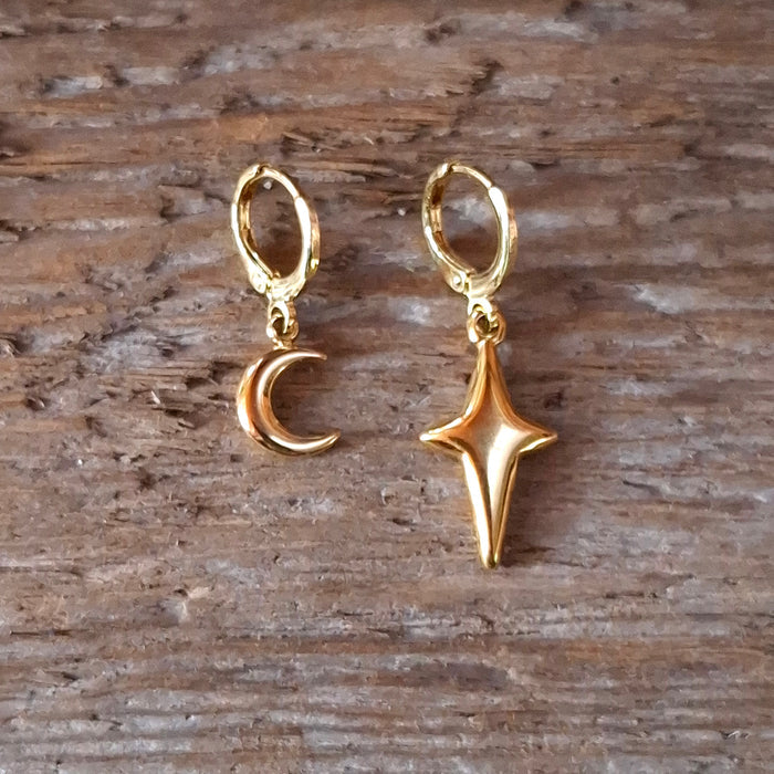 Puffy Moon & Star Hoop Earrings