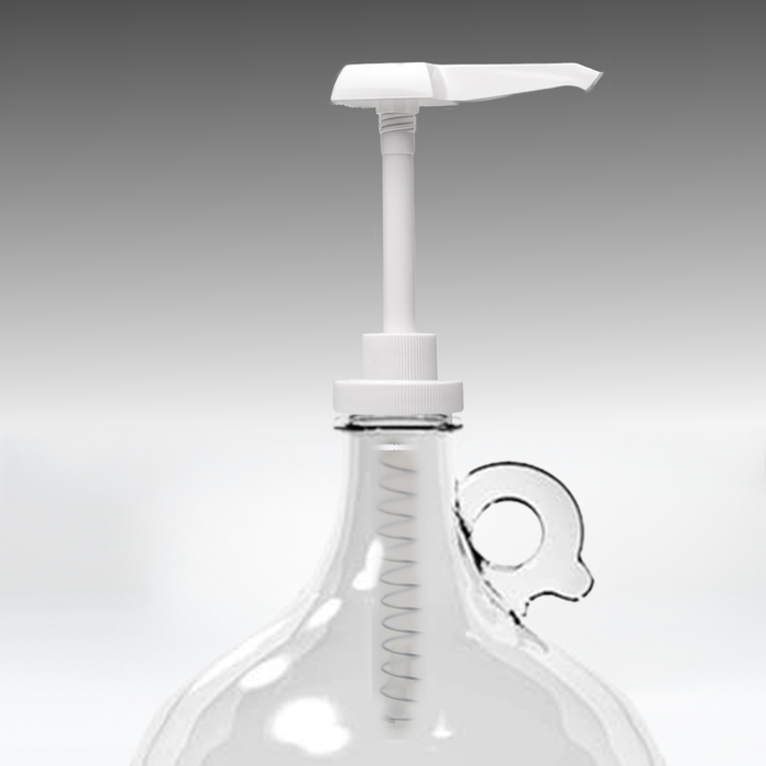Rustic Strength, Pump that fits 1 gallon Glass or Plastic Jug. White, Pictured on a Glass 1 Gallon Jug